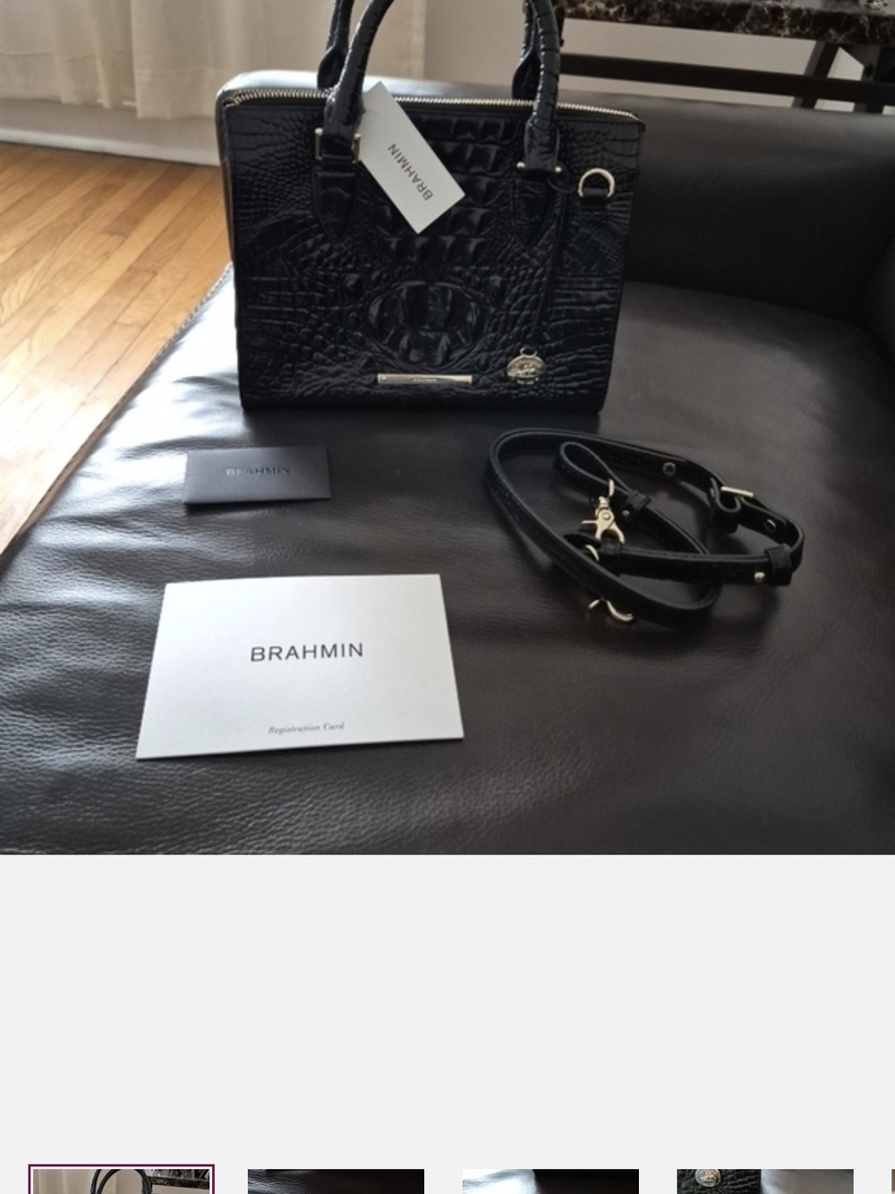 Brahmin Black Croc-Embossed Leather Satchel